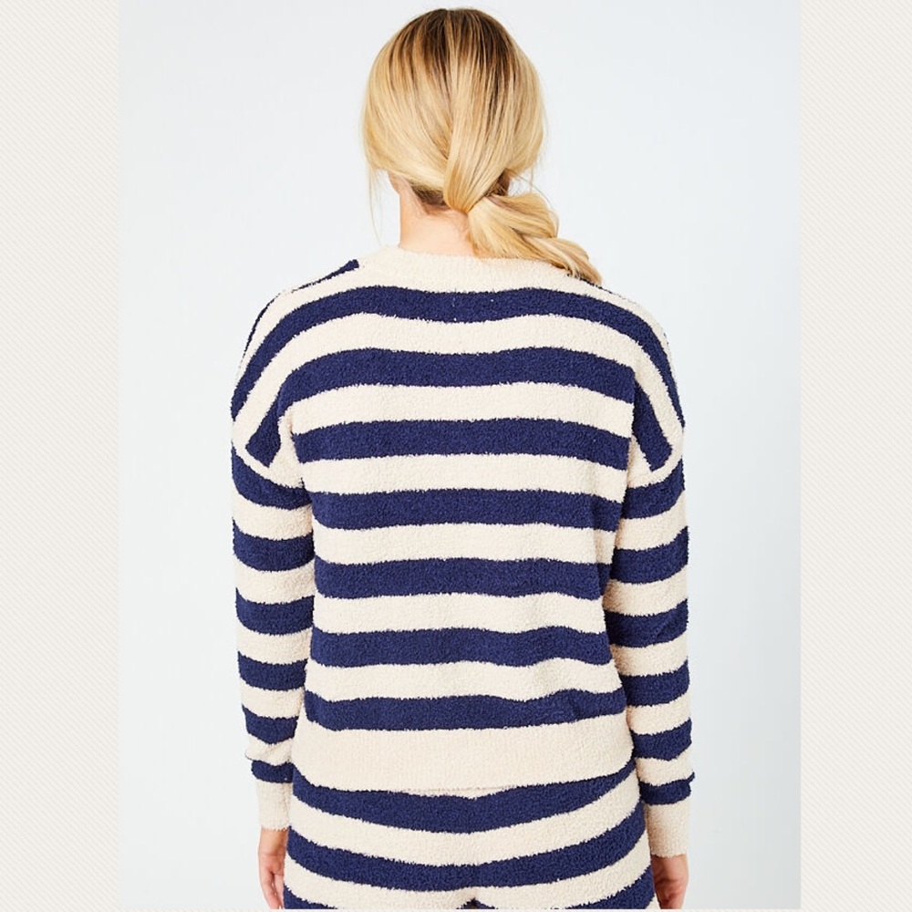 Honey Striped Navy Cream Sweater L NEW - Picture 2 of 5